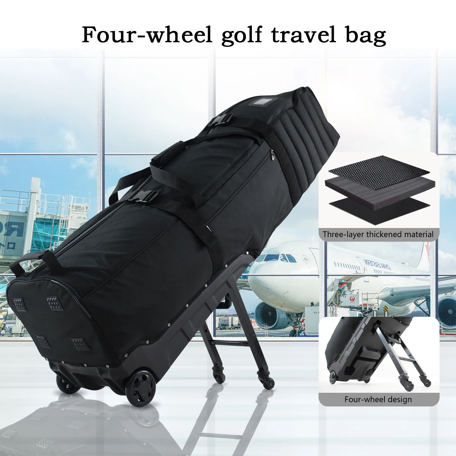 Large Capacity Golf Travel Bag, Golf Club Airline Protection, Padded Thickened Durable Material, Foldable, Multiple Storage Pock
