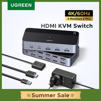 UGREEN HDMI KVM Switch for 2 Monitor 2 PCs 4K 60Hz USB C USB 3.0 Sharing Monitor Keyboard Mouse Printer with HDR 3D Support