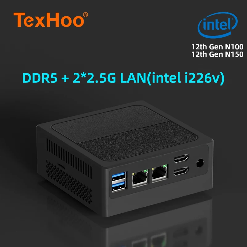 معالج TexHoo الجديد 12th Gen Mini PC Windows11 Intel N100 N150 16 جيجا بايت Ddr5 4800 ميجا هرتز 512 جيجا بايت جيب 12 فولت كمبيوتر صغير مزدوج Lan