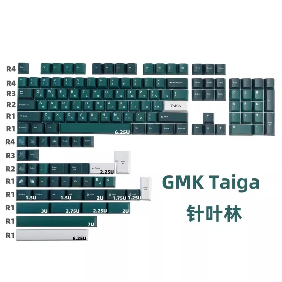 1 Set GMK Taiga Keycaps PBT Dye Sublimation Russian Key Cap Cherry