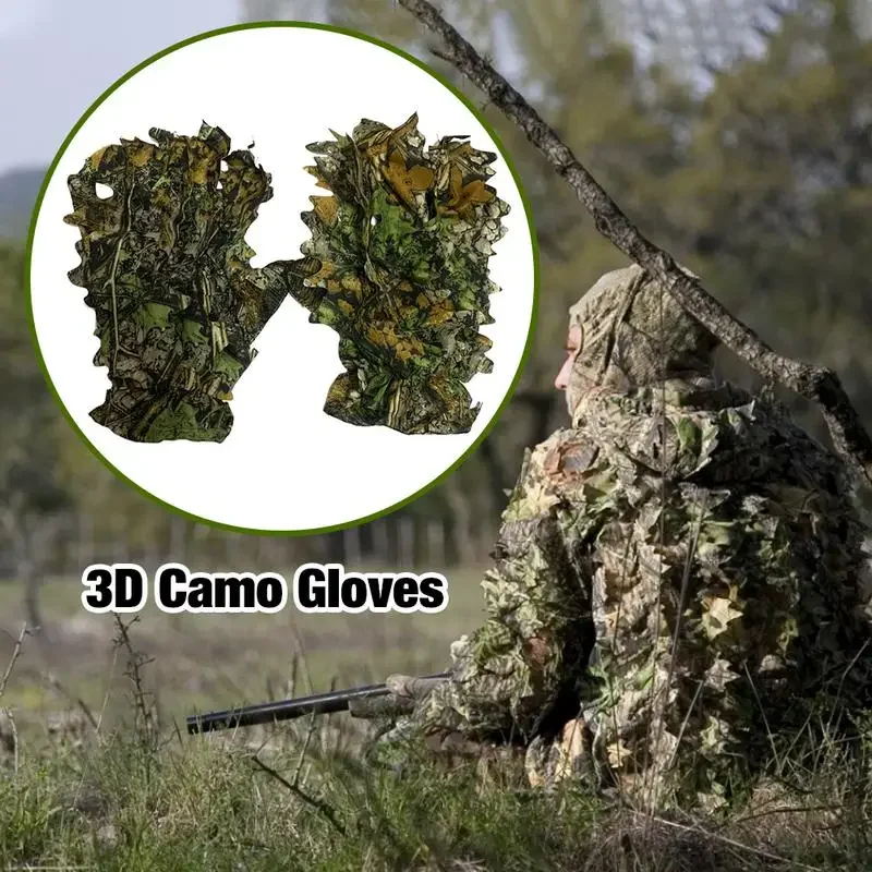 Hunting 3D Ghillie Gloves Camouflage Suit Gloves Bionic Leafy Camouflage Headwear for Jungle Wildlife Photography Camo