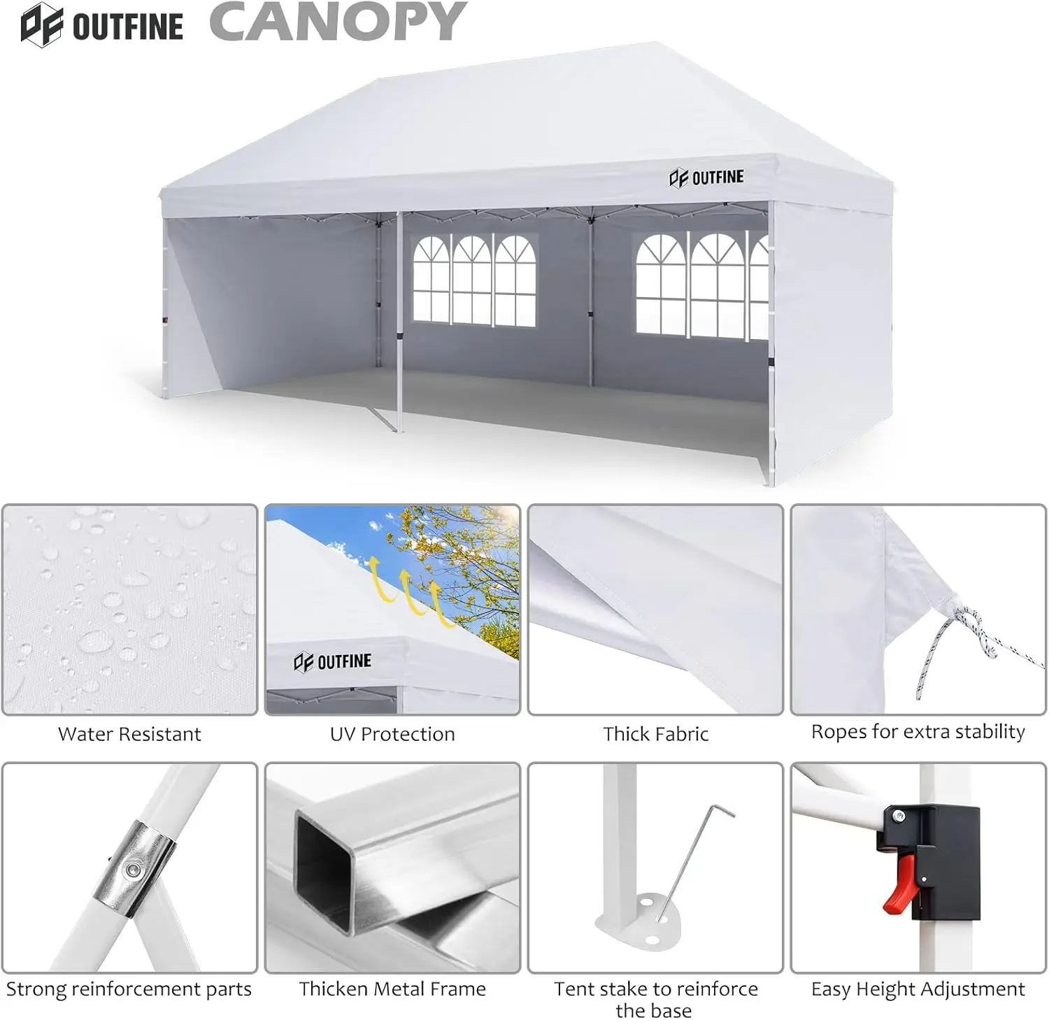 Canopy 10'X20' Pop Up Canopy Gazebo Commercial Tent with 4 Removable Sidewalls, Stakes X12, Ropes X6 for Patio Outdoor Party