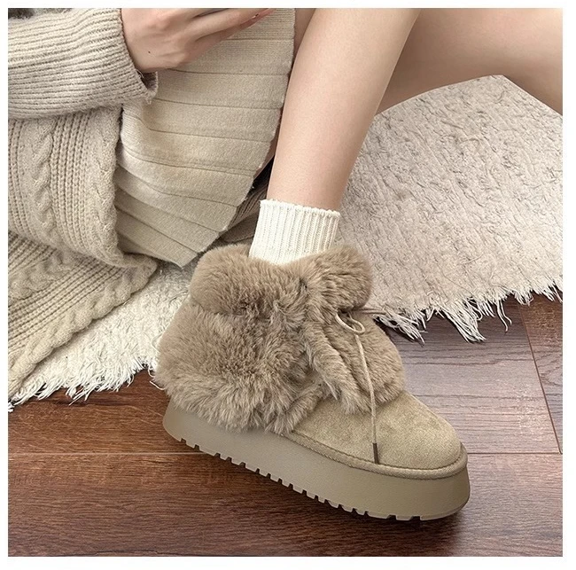 Shoes Women 2025 Winter New Thick Plush Warm Snow Boots Fashion Platform Suede Cotton Shoe Mid-calf Fashion Casual Flats Boots image 6