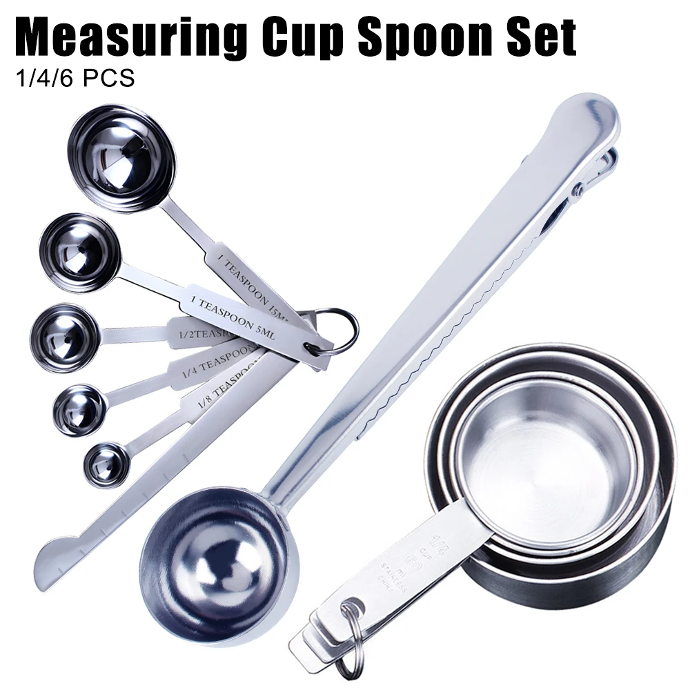 Coffee Measuring Spoon Baking Tools 1/4/6 PCS Kitchen Accessories Stackable Stainless Steel Measuring Cups and Spoons Set