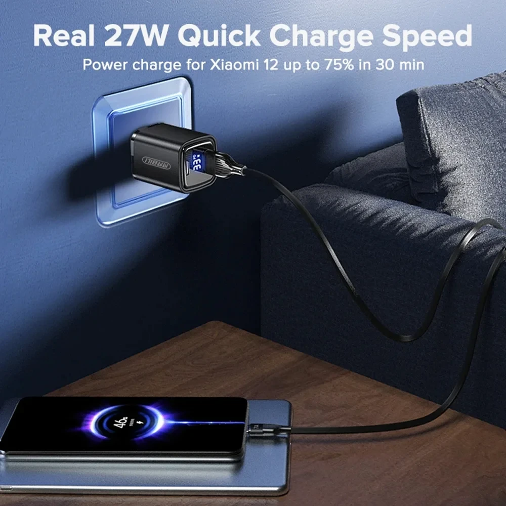 NNBILI 33W GaN Charger LED Display QC3.0 30W 25W PD PPS Quick Charge USB Type C Charger For iPhone 15 Pro Samsung S24 Xiaomi 14
