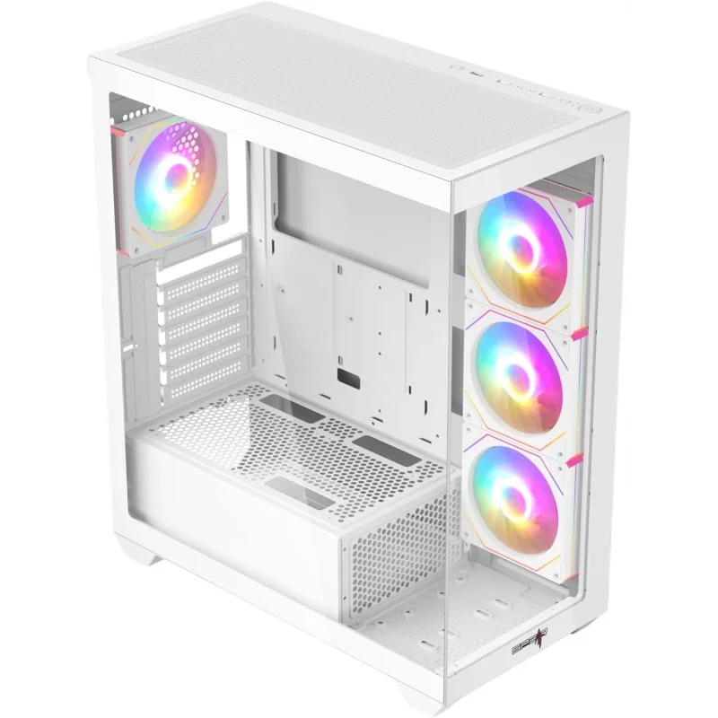 Gaming PC Case – Mid Tower ATX Case, Black/White, 4 RGB Fans Included, USB 3.0, 400mm GPU, 165mm CPU Cooler, 7 Expansion Slots,
