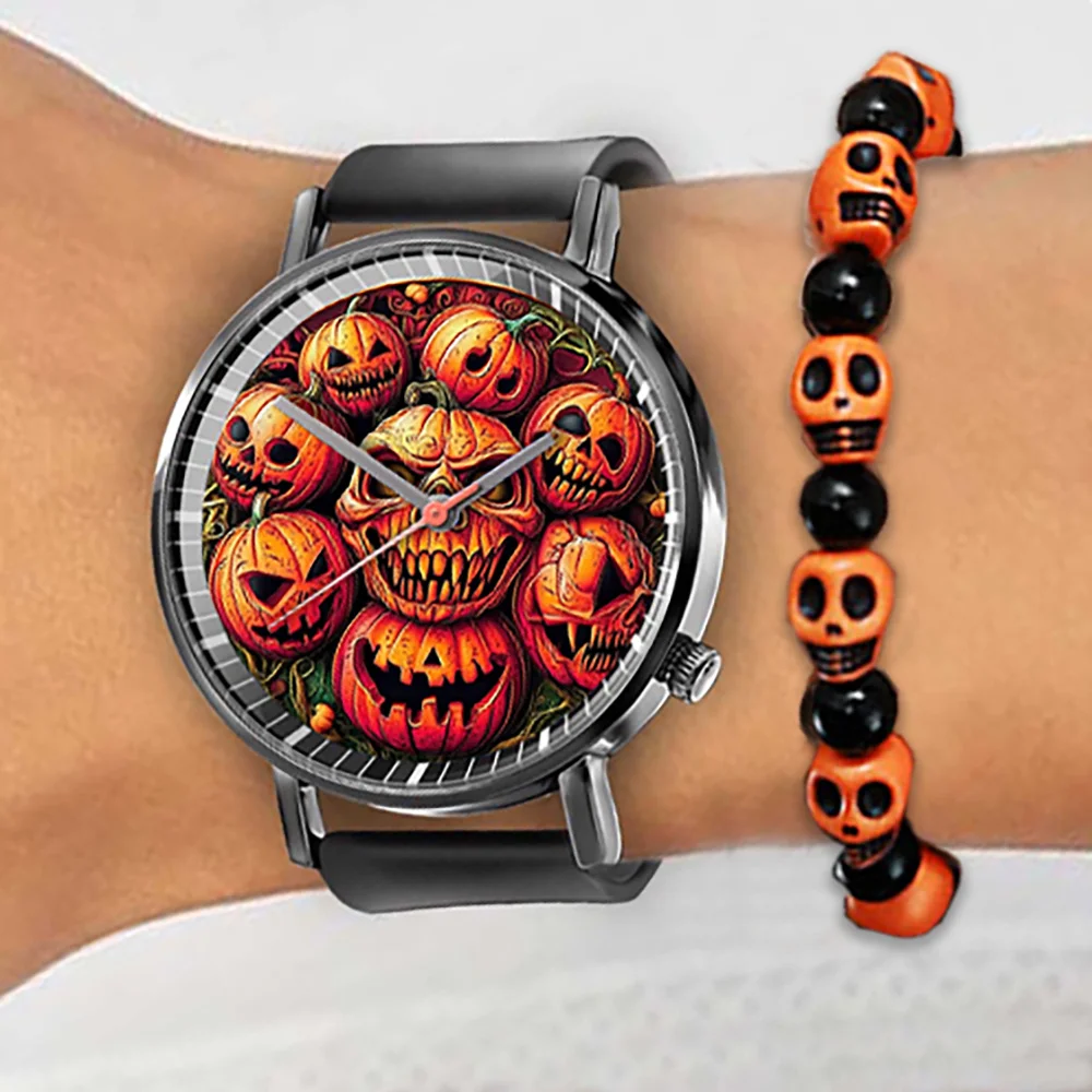 Fashion Pumpkin Design Men's and Women's Quartz Watch Casual Black Silicone Halloween Gift Fashion Women's Wristwatch