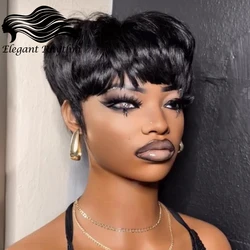 Short Pixie Cut Human Hair Glueless Wigs for Black Women Short Bob Hair Wig with Bangs Natural Black Pixie Cuts Straight Wigs