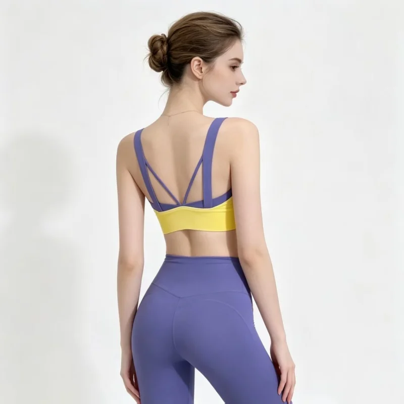 Women Yoga Sports Bra, Nude‑Feel Seamless Beauty Back Shockproof Integrated Padded Fitness Workout Underwear For Daily Wear