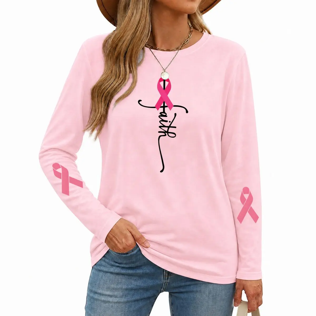 Breast Cancer Shirts For Women Faith Cross Tshirts