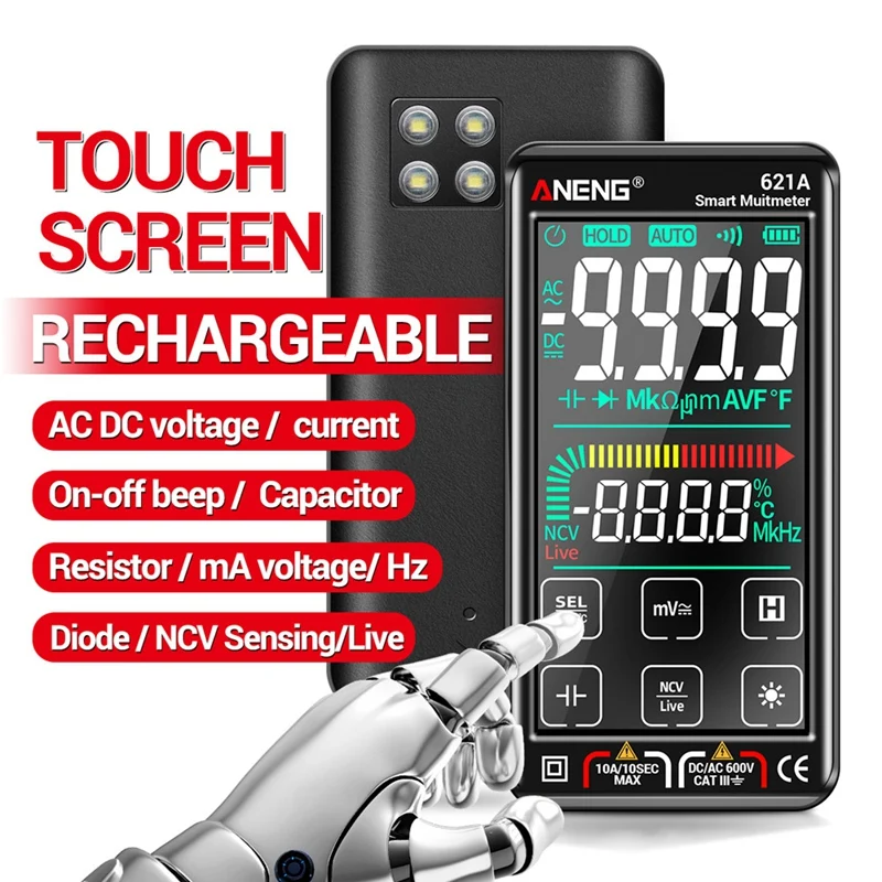 ANENG 621A Touch Screen Intelligent Digital Multimeter 9999 Counts Auto Range Rechargeable NCV Universal Meter Ammeter