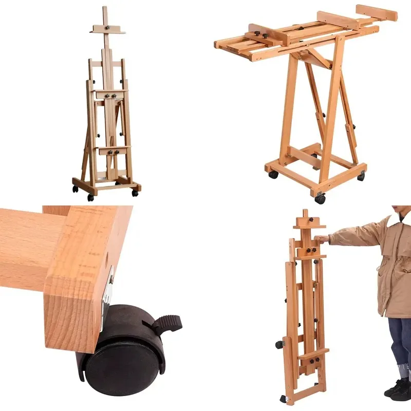 Professional Dual Purpose Large Solid Beech Wood Floor Standing Easel Multi Functional Lifting Telescopic for Oil Painting