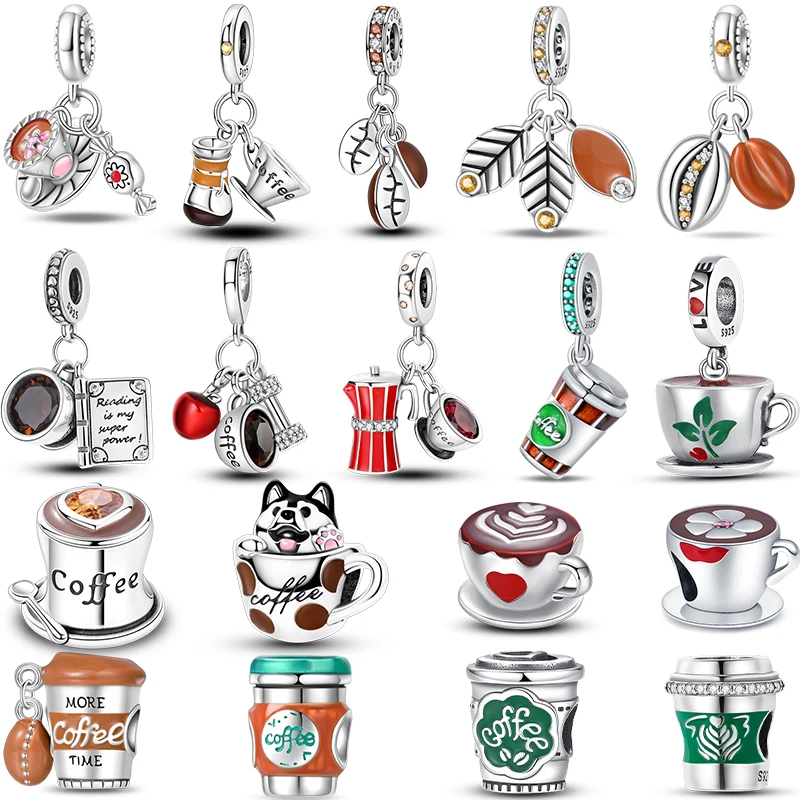 Original 925 Sterling Silber Charm Perlen Kaffeetasse Kaffeebohne Charm Bead Anhänger für Armband DIY Charm Schmuck