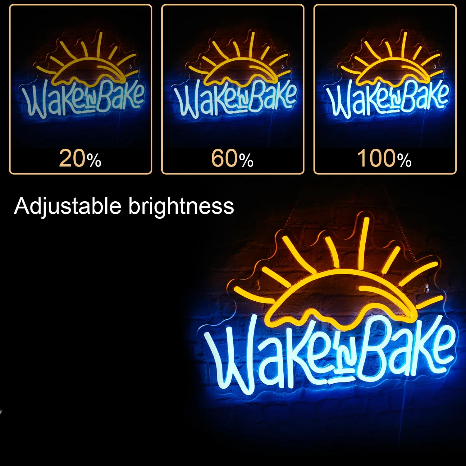 Letreros de neón Wake in Bake, luz de neón LED regulable alimentada por USB para dormitorio, hogar, cocina, pasteles, tiendas para hornear, cafeterías, fiesta de cumpleaños