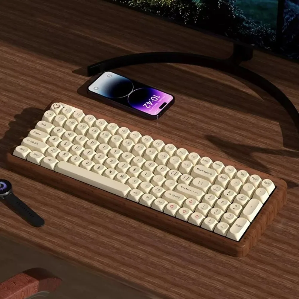 R68/84/100 Walnut Mechanical Keyboard Kit Wireless 3 Mode Hot Swap Wooden RGB 2.4G Bluetooth Keyboards Solid Wood Game Keyboard
