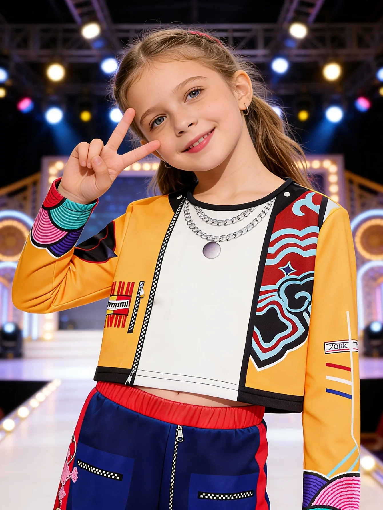 2-teiliges Graffiti-Hip-Hop-Set für Mädchen, kurze Jacke, Crop-Top, Shorts, 4-12 Jahre, Kinder-Streetwear für Bühnenshows, Tanzaufführungen, cooles Outfit – Detail 6