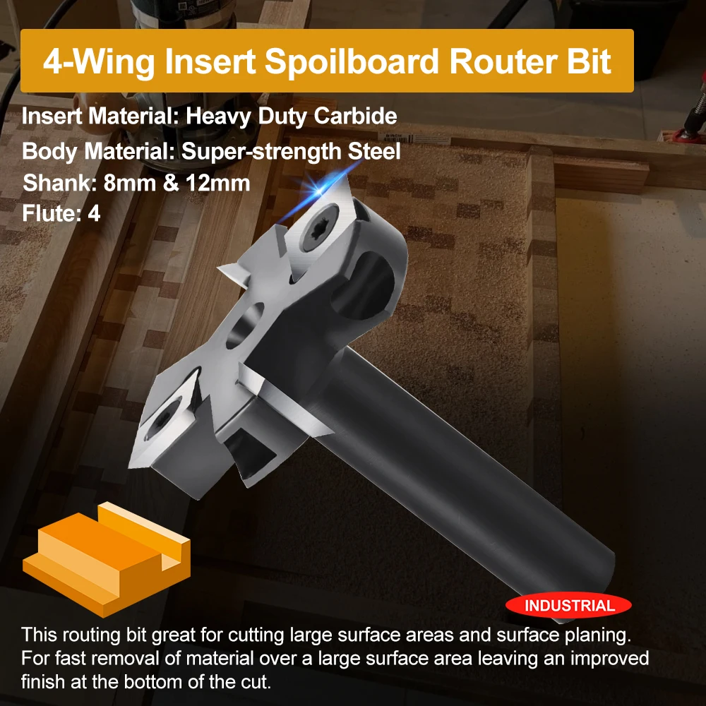 XCAN Milling Cutter 4-Flute Spoilboard Surfacing Router Bits 8 12mm Shank Wood Planer Bit Insert Carbide Slab Flattening Bit