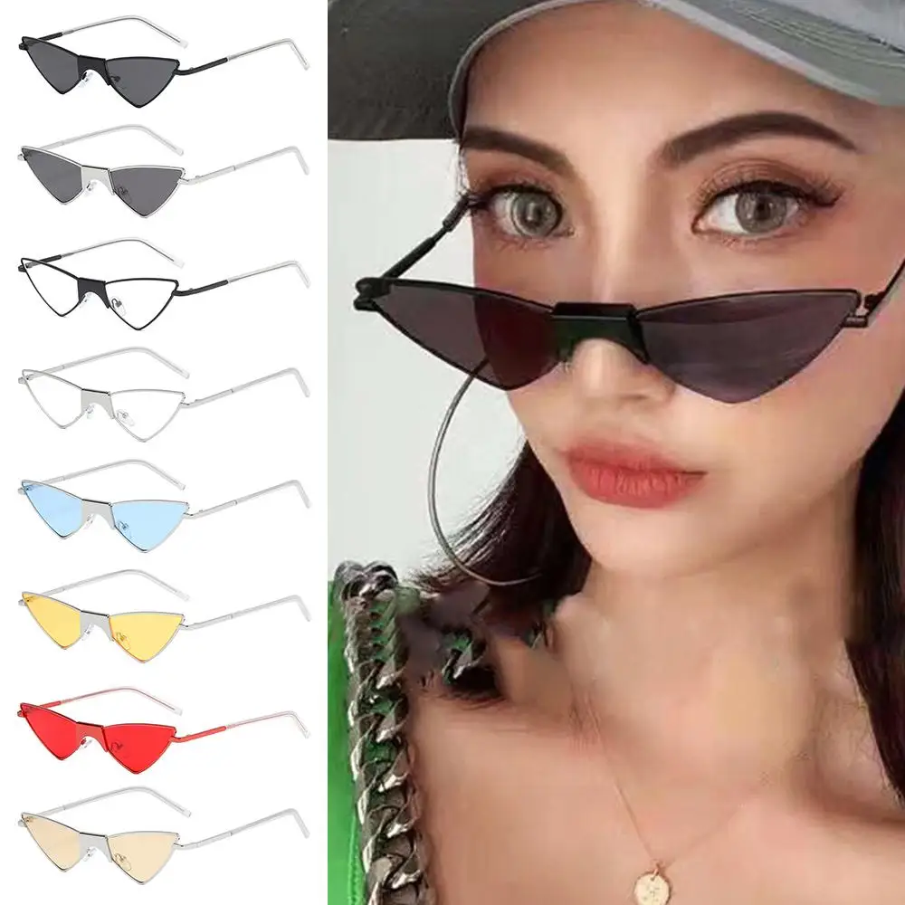 Stylish Quirky Cat-Eye Sunglasses Triangle-Shaped UV400 Sun Glasses Photo Props Clear Ocean Lens Eyewear for Women