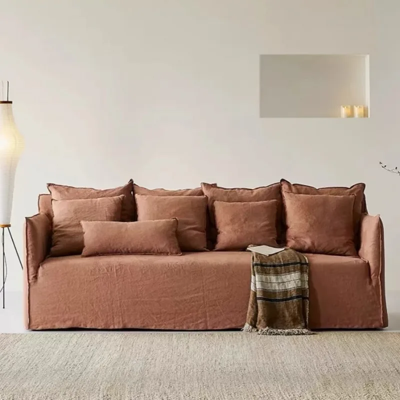 

Japanese-style wabi-sabi wind cotton and linen fabric sofa, simple straight row removable and washable fabric sofa