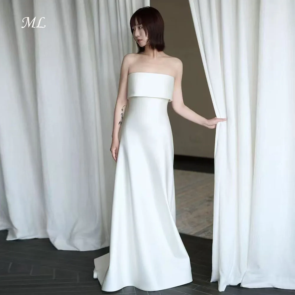 

ML Elegant Korea Wedding Party Dress Strapless Sweep Train Ivory Satin A-Line Photo shoot Bridal Reception Gown Customized 2026