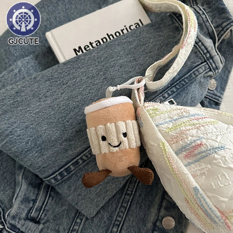 Porte-clés en peluche de tasse de café de dessin animé, pendentif de sac mignon, Kawaii Fluffty Stuffed Butter, porte-clés pour sac à dos, cadeau de décoration face