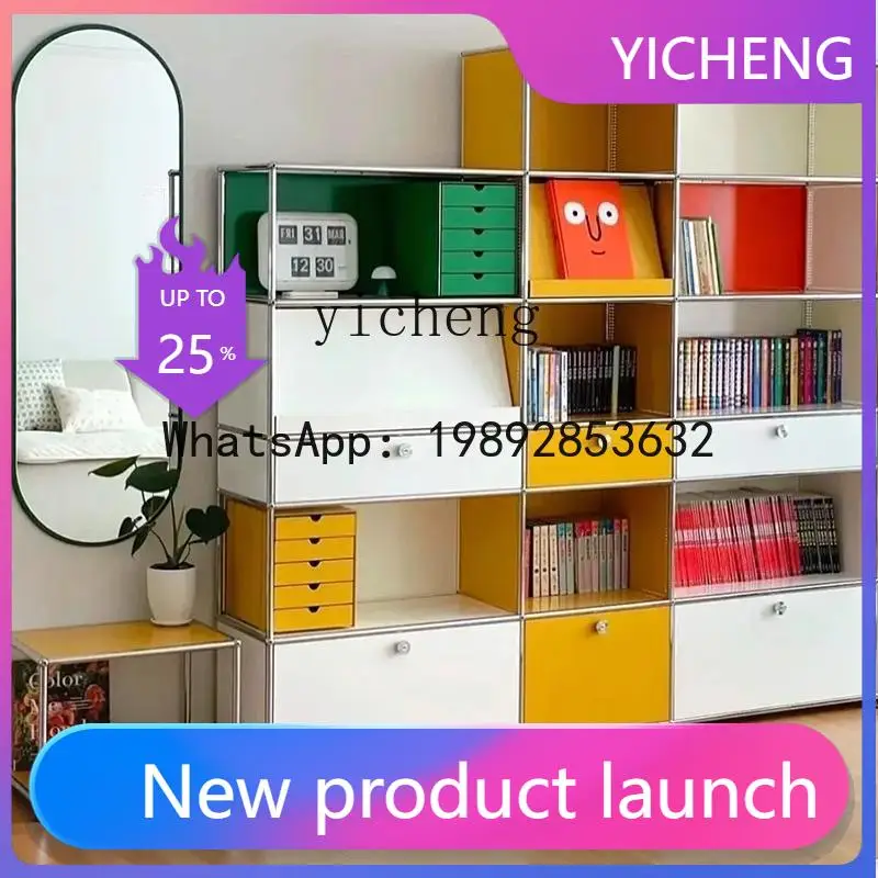 

X2 Medieval Modular Cabinet Stainless Steel Color Side Cabinet Italian Minimalist Bookshelf Modern Simple Locker