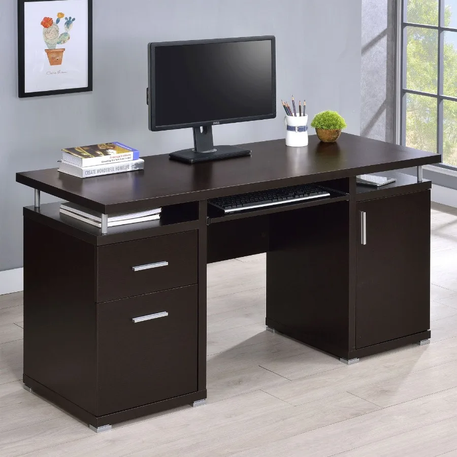 

Rochelle Cappuccino 2-Drawer Office Computer Desk for Home Workspace with Durable Wood-Grain Finish and Compact Design
