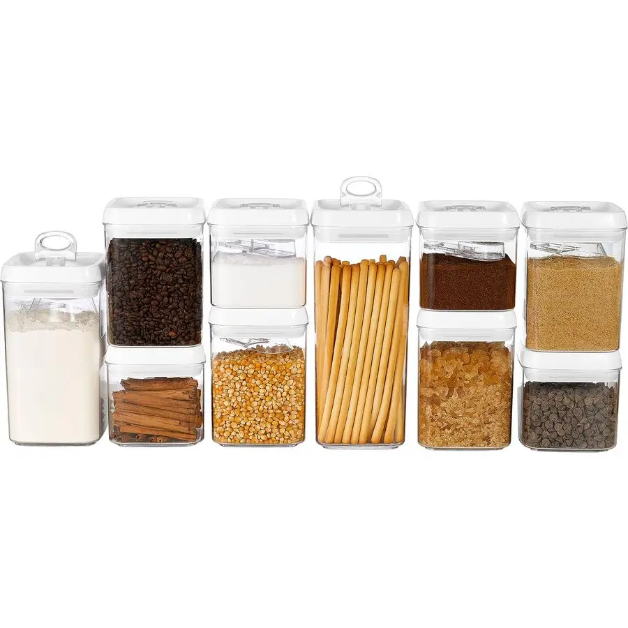 

Flip Tite Food Storage Container with Scoop amp Lid 5 LARGE Airtight Ring Top, Acrylic Canister for Sugar Flour Baking Powder Ri