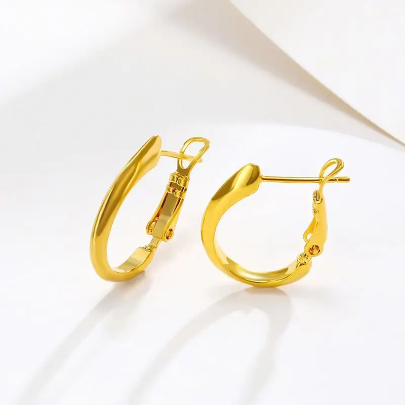 لا حجر السلس هوب أقراط للنساء ، مجوهرات مطلية بالذهب الخالص ، XP ، والأزياء ، وسعر الجملة ، 2.4 سنتيمتر #2