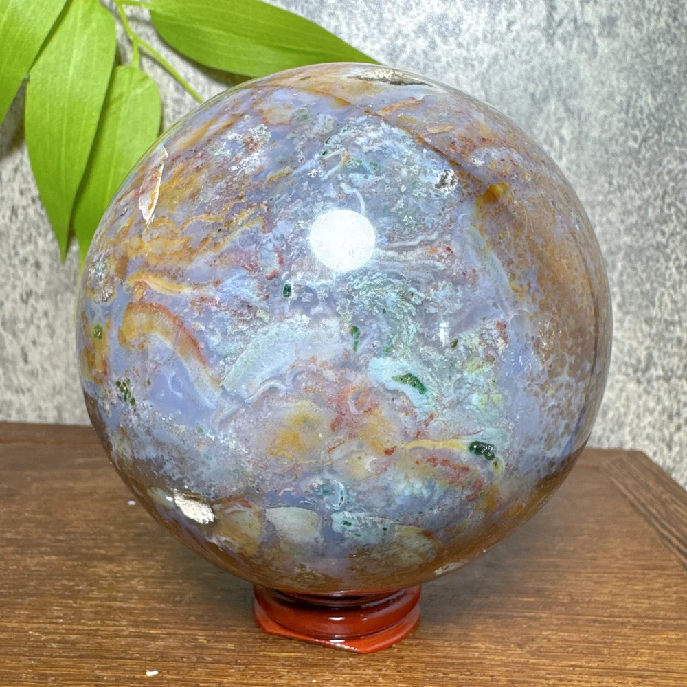 Natural Crystal Ocean Jasper Polished Sphere - Colorful Healing Gemstone Reiki Ball for Home Decor Room Decorations And Gifts