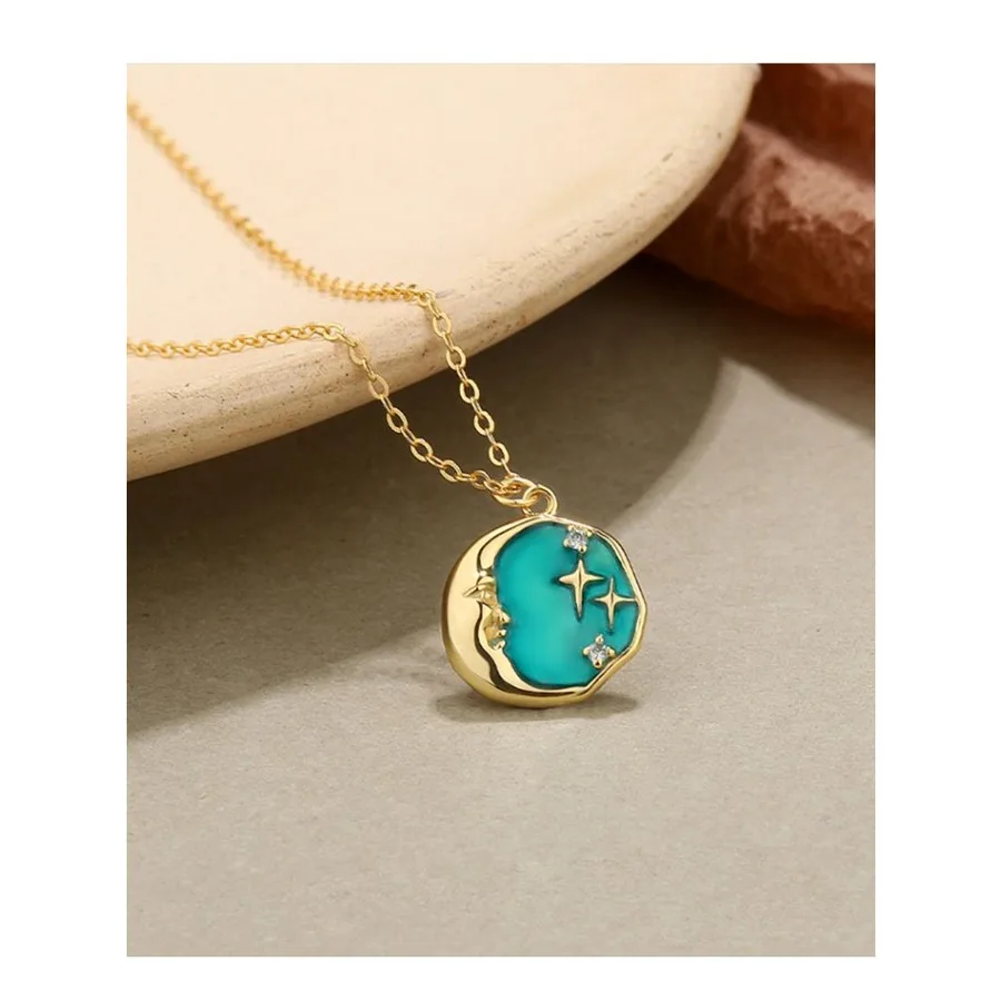 

Подвеска из стерлингового серебра 925 пробы, женское европейское и американское легкое роскошное ожерелье с холодным ветром и звездой и луной