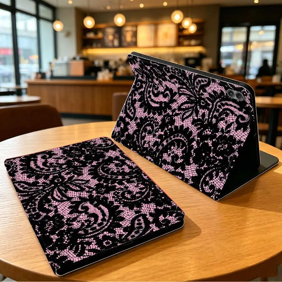 Dark Floral Lace Case for Xiaomi Pad 6s Pro 7 Ultra Pad 5 6 7 8 Pro Redmi Pad SE K Pad 8.8 9.7 12.4 Inch with Pencil Slot