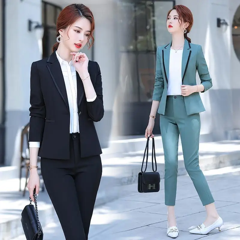 Women Blazers Office Long Sleeve Elegant Single Breasted Coat Or Pants Or 2pcs Casual Office Lady Chic High Street Clothes