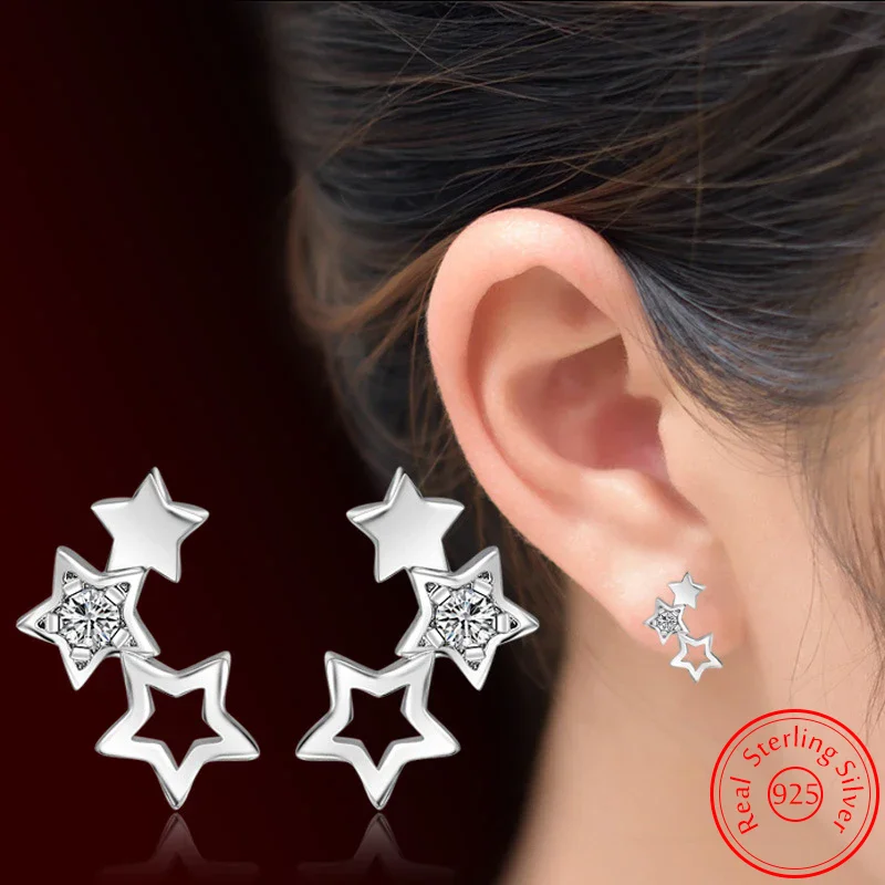 

Fanqieliu Fashion Jewelry New Woman's 925 Sterling Silver Crystal Zircon Star Stud Earrings FQL23659