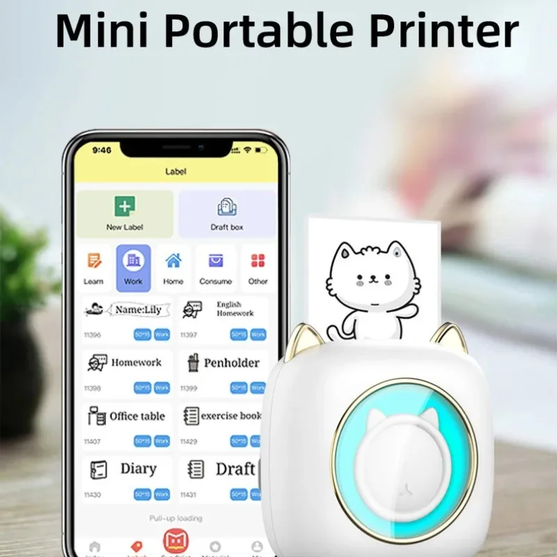 

Мини-принтер Карманный с термоэтикеткой Портативный беспроводной Bluetooth подключение к фотографиям для Android iPhone студенческий подарок для учебы