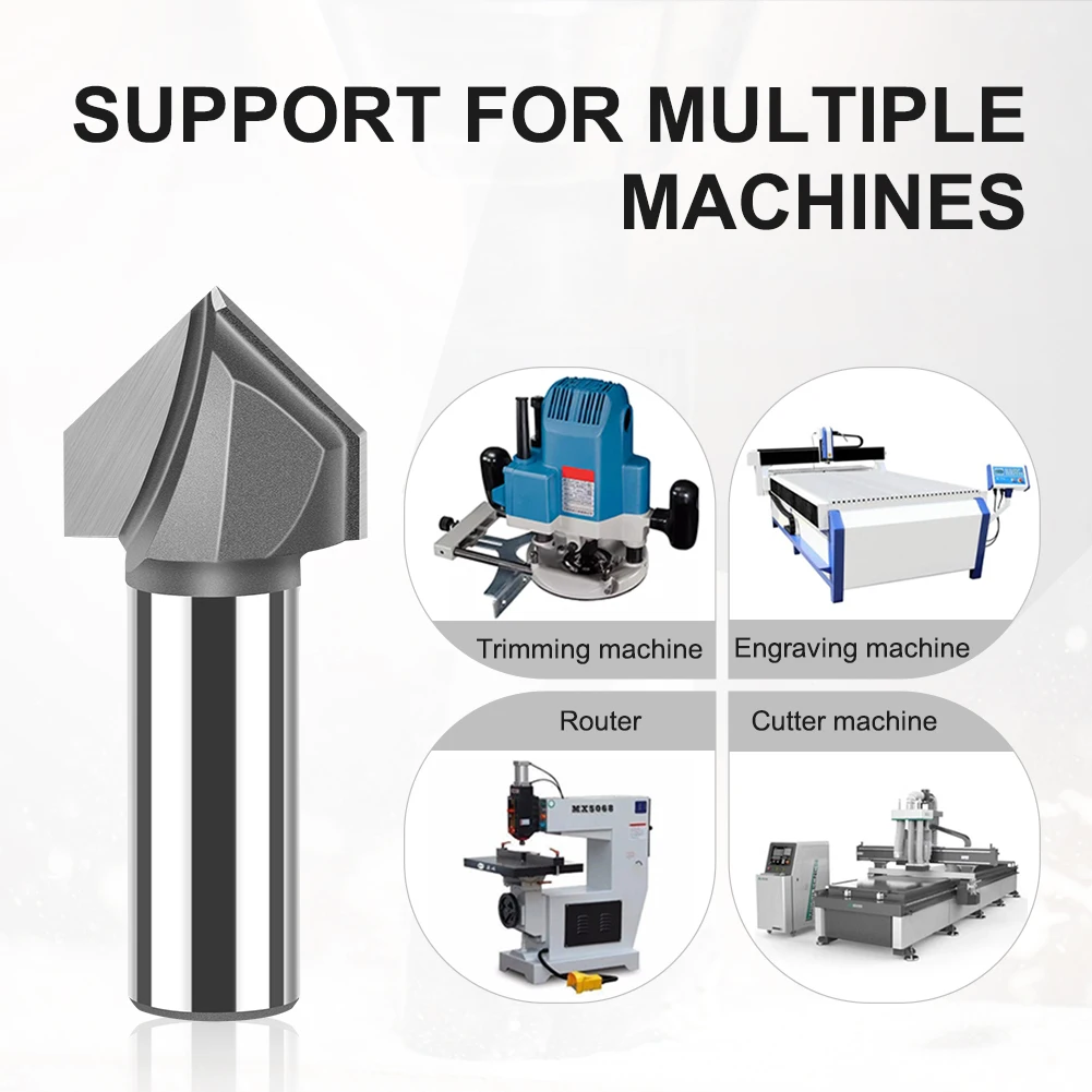 1pc 12mm 1/2in Shank 90 Degrees V-type Slotting Cutter Woodworking Milling Cutter Carbide CNC Engraving Router Bit Grooving Tool