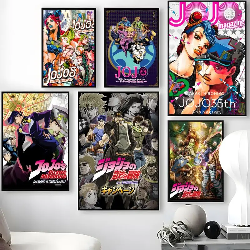 J-JoJo B-Bizarre A-Adventure Poster Waterproof Self-Stick Wall Art Stickers, Removable Wall Decor for Living Room and Bedroom