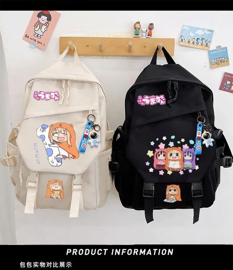 Preto e branco Himouto!, 29x43x13cm Umaruchan Anime School Bags para crianças, mochilas para adolescentes, meninas e meninos