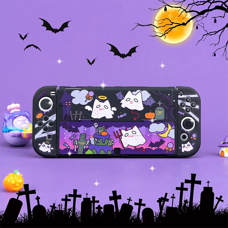 Cute Ghost Theme Design Protective Case for Nintendo Switch OLED Shell Split Joy-con Cover for Switch 2 Game Case Accessory