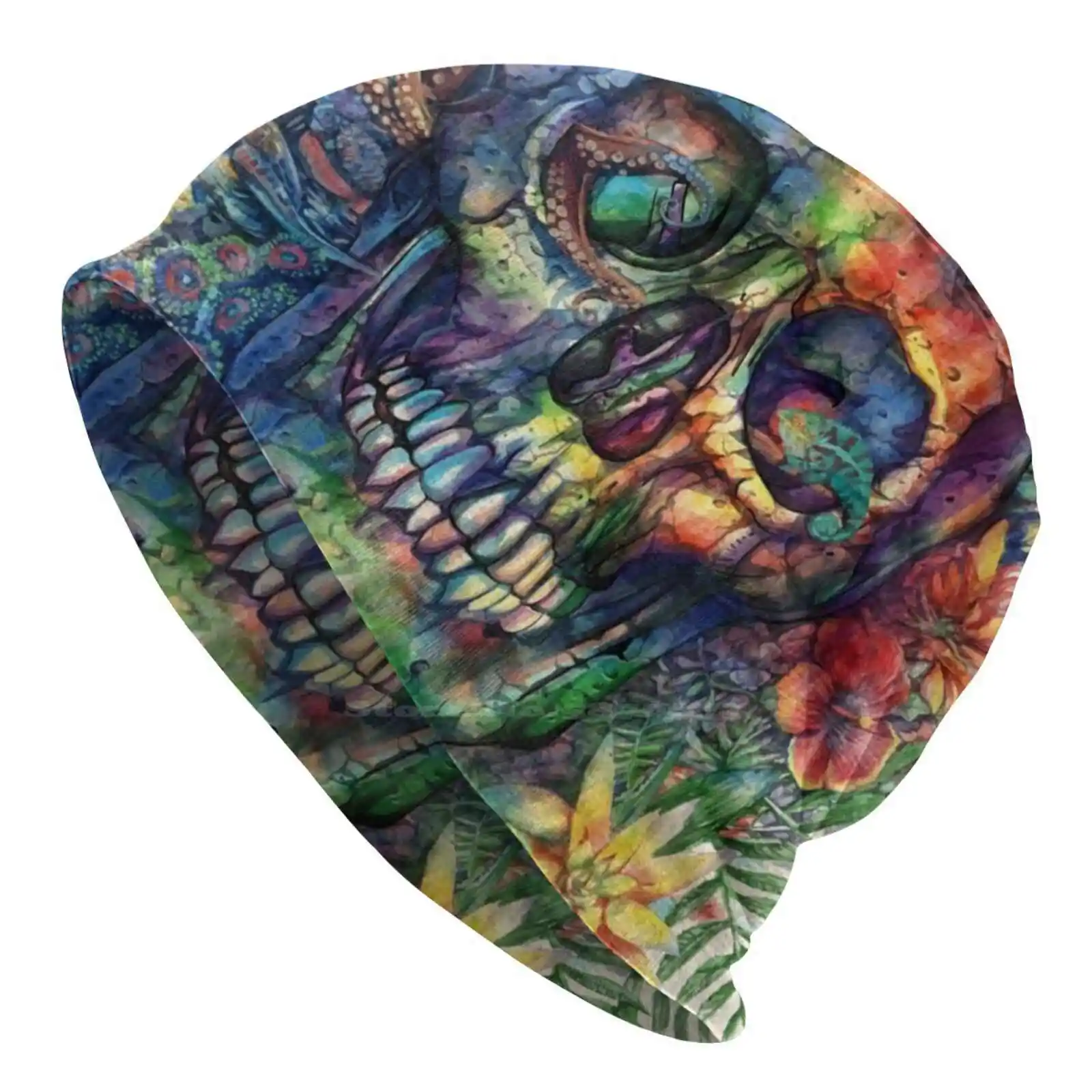 Skull Knitted Hat Warm Beanie Outdoor Caps Skulls Skull Art Scary Zombie Spooky Psychedelic Horror Hallowen Day Of The Dead Pop