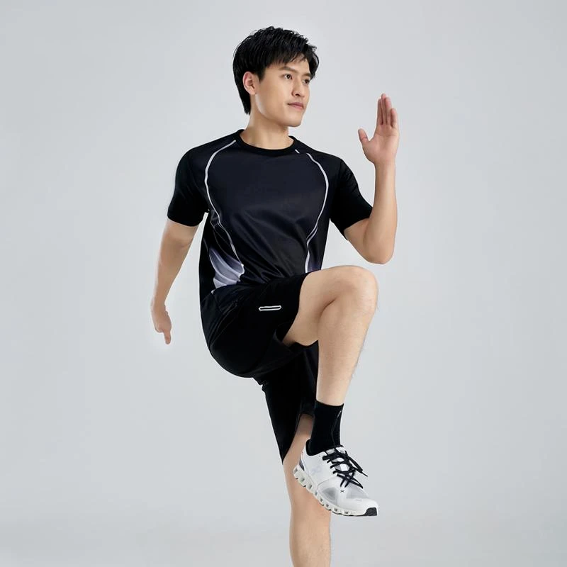 Summer Casual Sports Suit Men Short-sleeve Breathable Outdoor Morning Night Jogging Training Suit Loose Gym Quick Drying Clothes