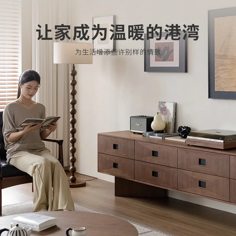 black walnut TV cabinet floor-to-ceiling modern simple small apartment living room audio-visual cabinet combination cabinet