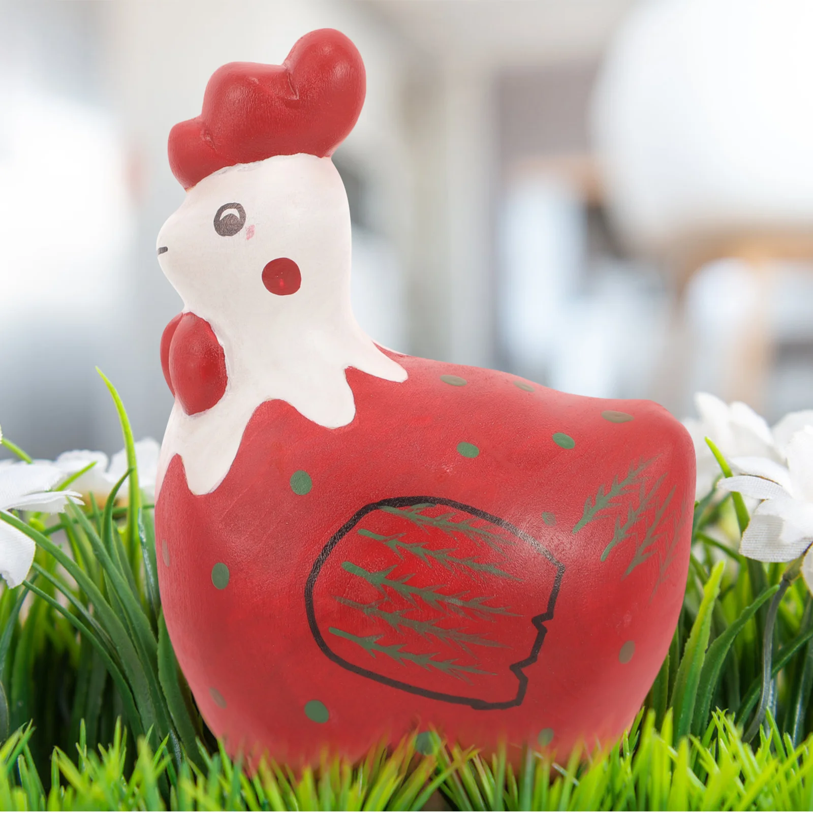 

Easter Colorful Chicken Roster Statue Wood Decor Rooster Figurine Ornament Wooden