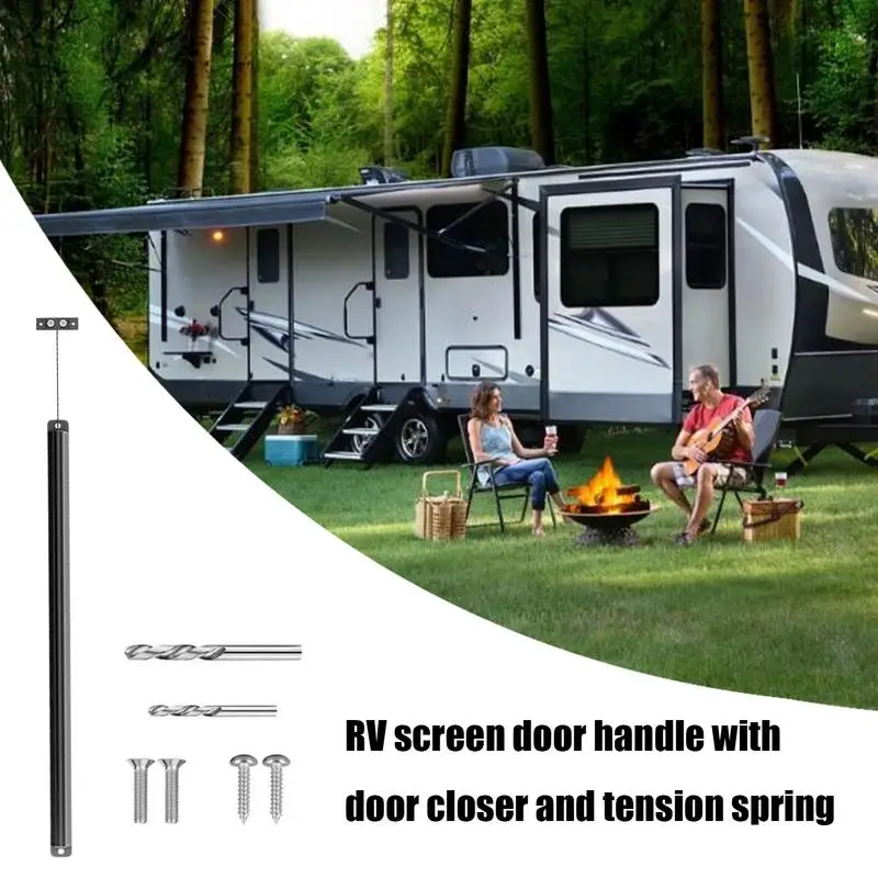 RV Screen Door Closer Aluminum Screen Door Piston Aluminum Spring Pull Handle Kit Auto Close Adjustable Tension For Mobile Home