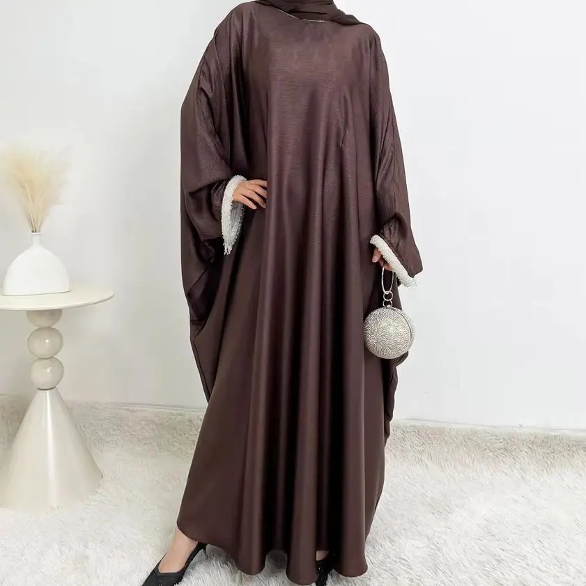 

New Pearl Bat Sleeve Long Dress Robe Abaya Dubai Kaftan Women Muslim Kebaya Caftan Marocain Femme Musulmane Vestidos Jalabiya