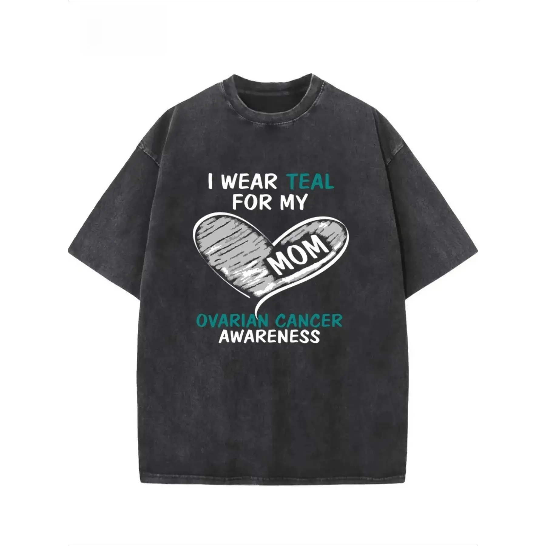

Washed I Wear Teal For Ovarian Cancer Hoodie For Women For Mom, Short Sleeve Cotton T-Shirt, Crew Neck, Soft, Breathable, Regula