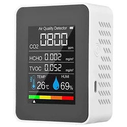 5 w 1 Monitor jakości powietrza TVOC HCHO temperatura wilgotności CO2 metr, USB akumulator CO2 detektor