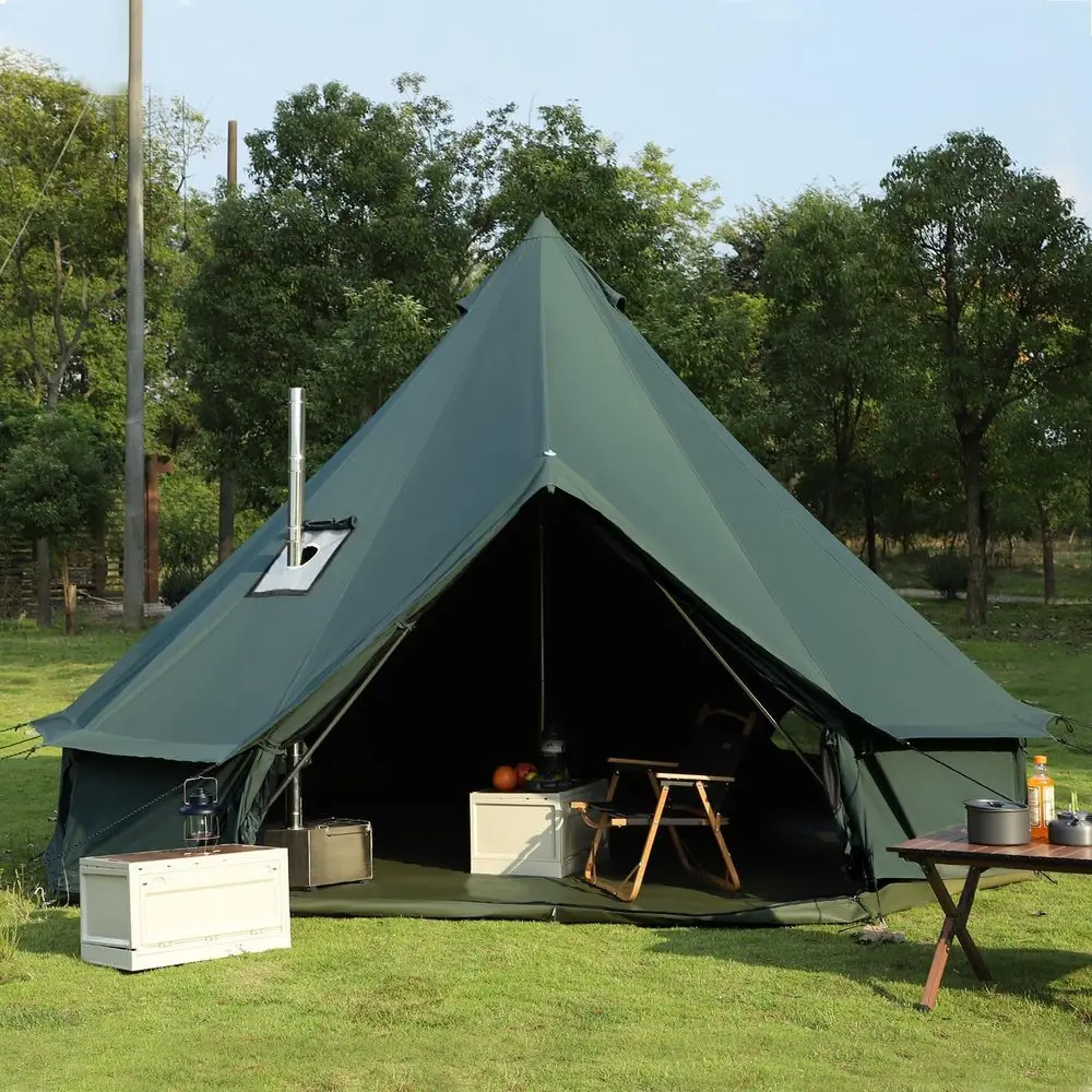 

Всесезонная семейная юрта-палатка с отверстием для печной трубы, на 4-10 человек, 19,7 футов, цвет армейский зеленый