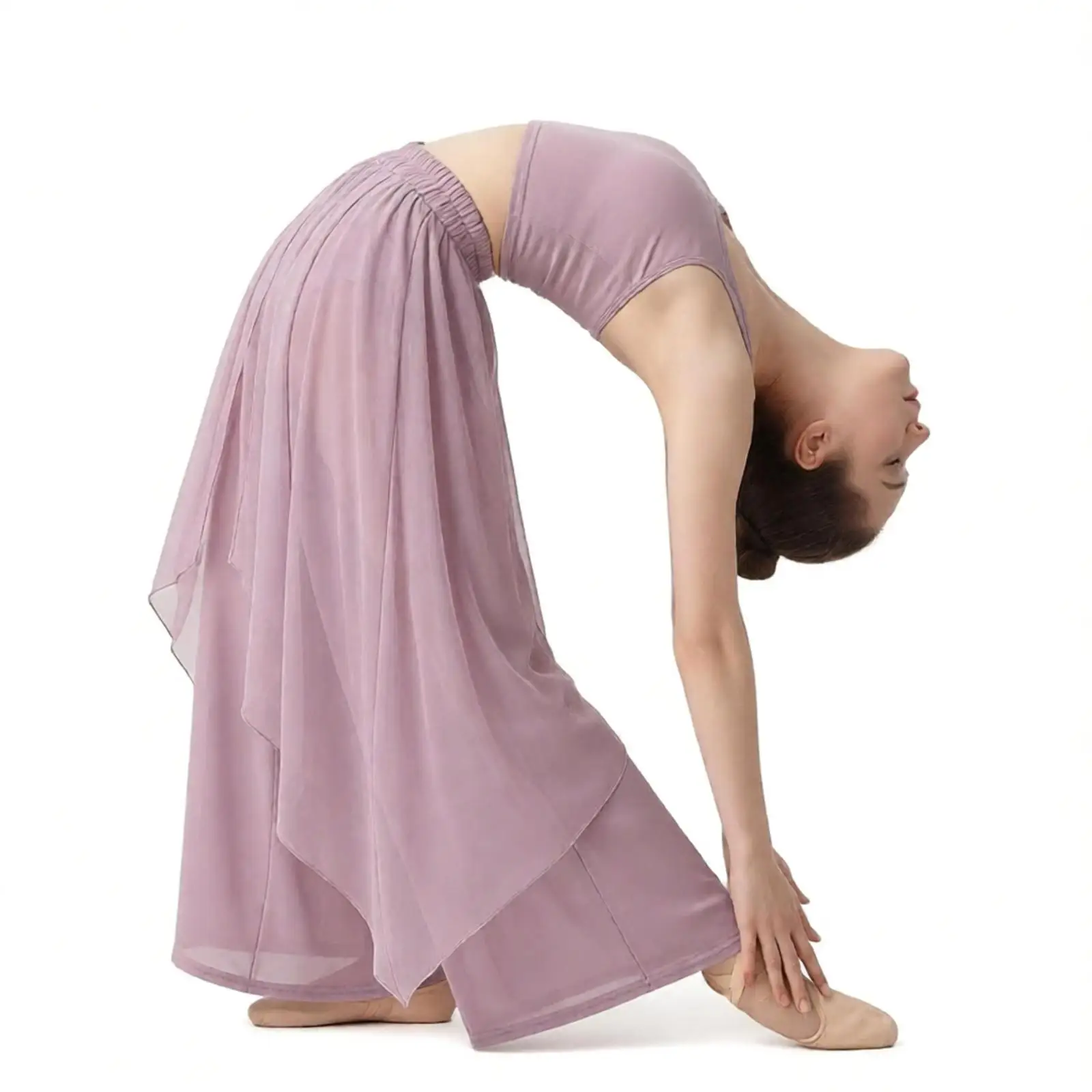 Women Modern Dance Pants Irregular Mesh Layer Wide Leg Dancing Trousers Flowy Chinese Classical Dance Daily Ladies Yoga Pants