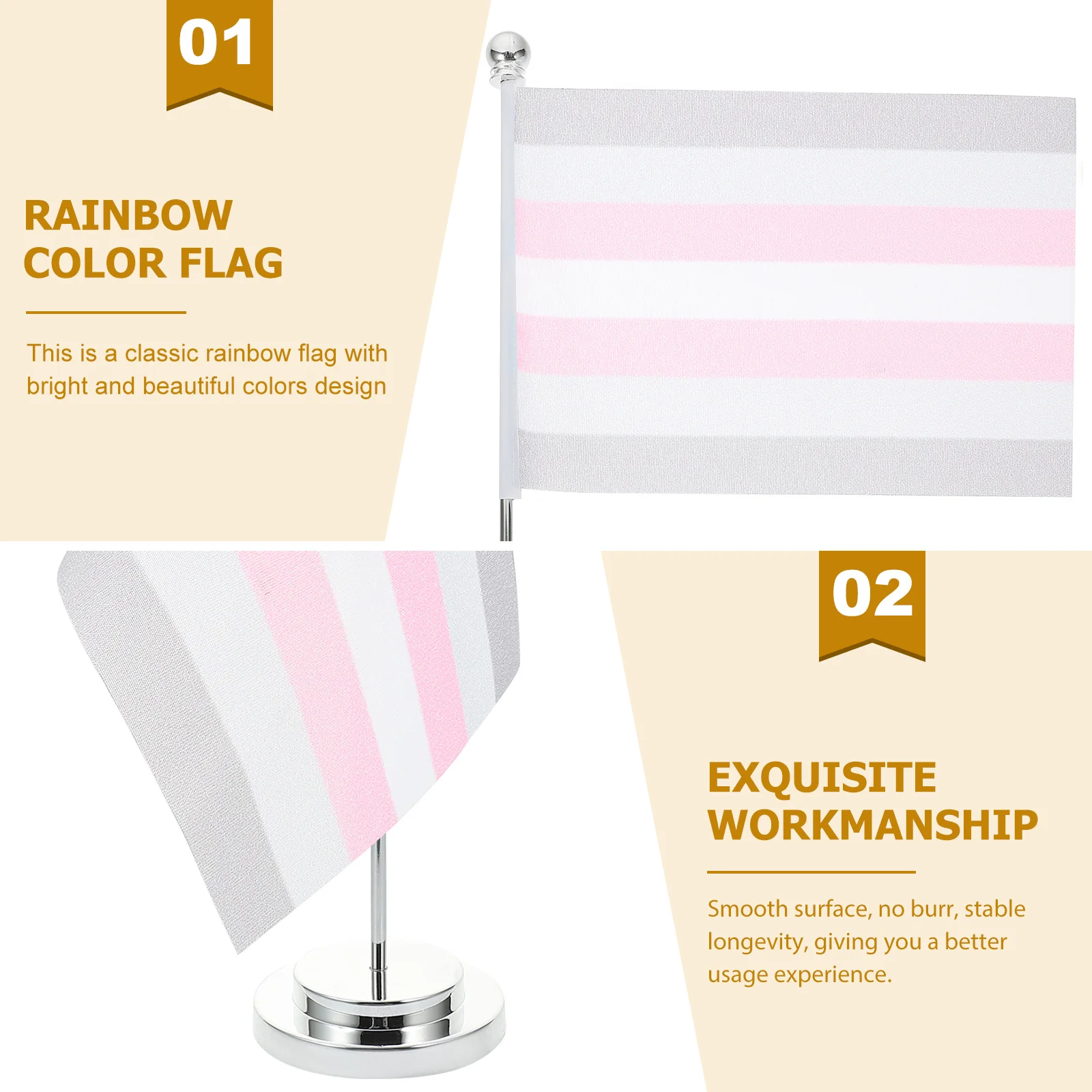 

1 Set High-Grade Metal Polyester Table Rainbow Flags Lightweight Portable Pride Flag Support Decorative Party Flags For